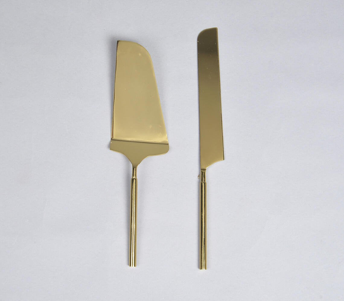 Gold-Toned Stainless Steel Cake Slicer & Knife