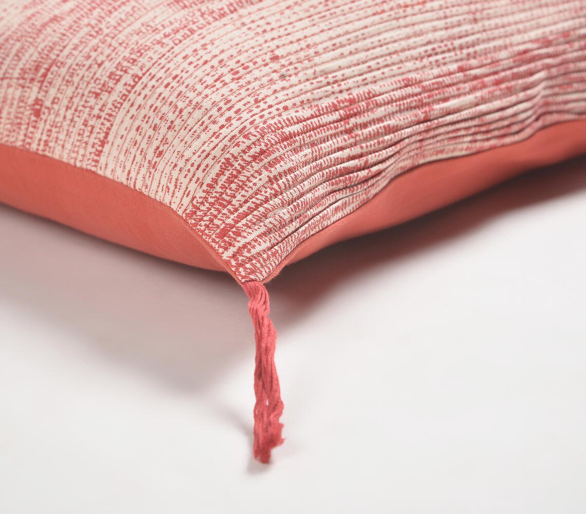 Tasseled Red Lines Cotton lumbar cushion Cover, 16 x 20 inches