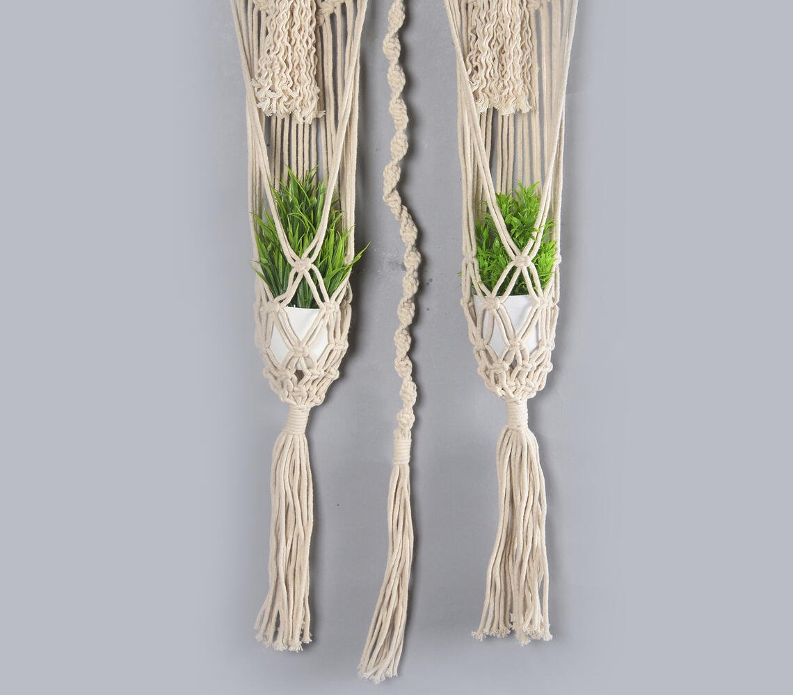 Boho Macrame Wall Hanging Dual Plant Pot