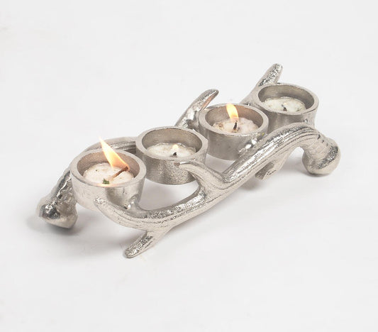 Silver-Toned Iron Reindeer Horn Tealight Holder