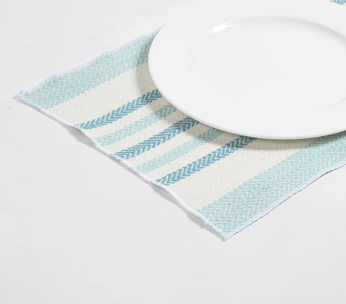 Geweven Aqua Gestreepte Placemats (set van 4)