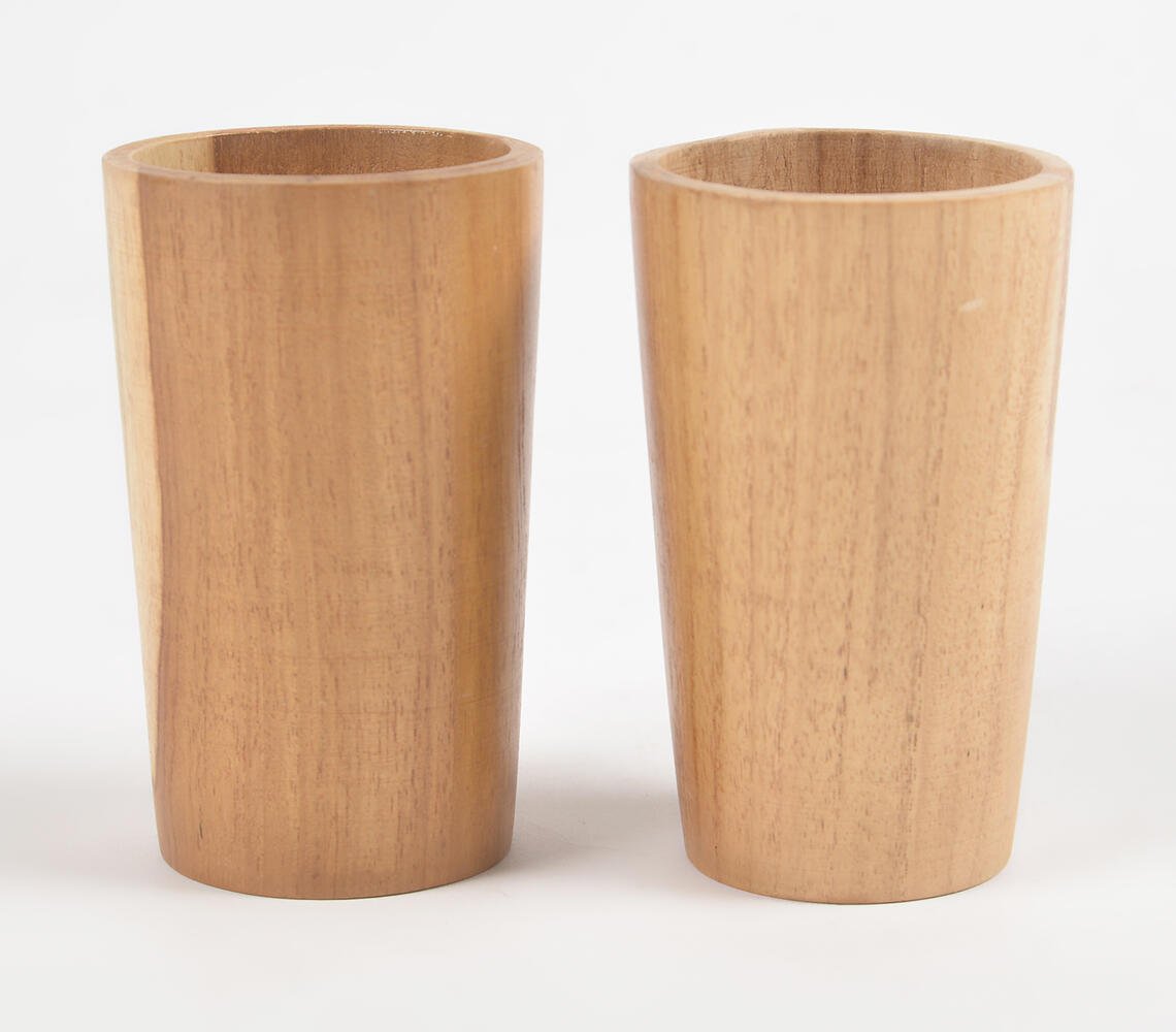 Turned Acacia Wood Tall Drinking Glasses (set of 2)