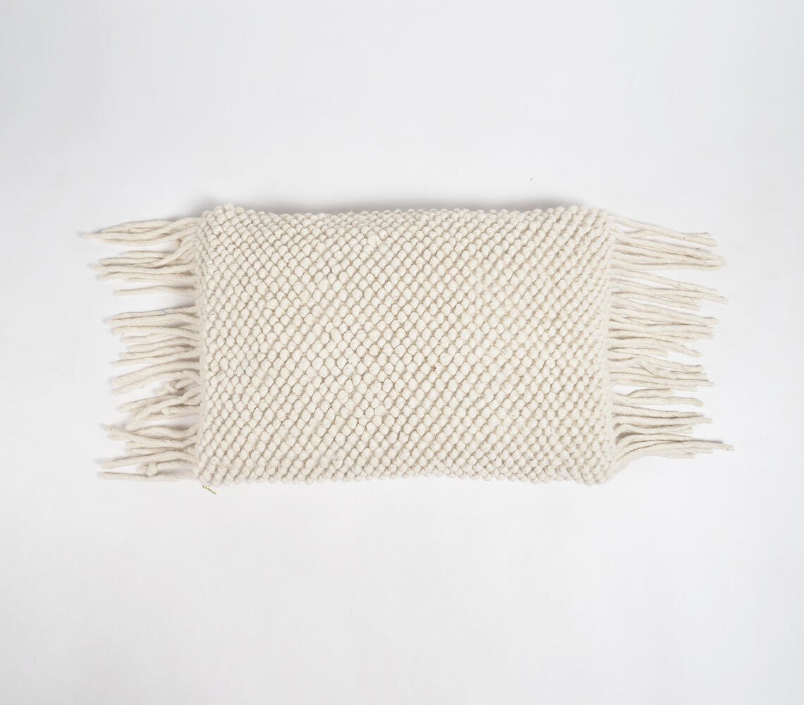 Handwoven Popcorn Textured Fringed Lumbar Cushion Cover