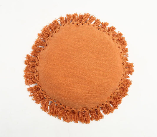 Tangerine Tasseled Round Cushion Cover