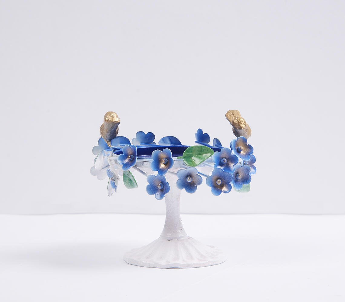 Enamelled Iron Birds & Flowers Candle Stand