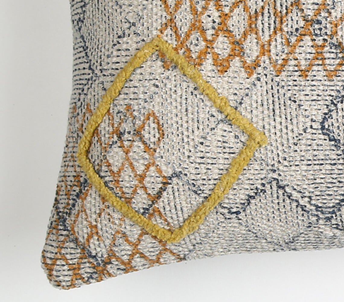 Block Printed & Embellished Lumbar Cushion cover