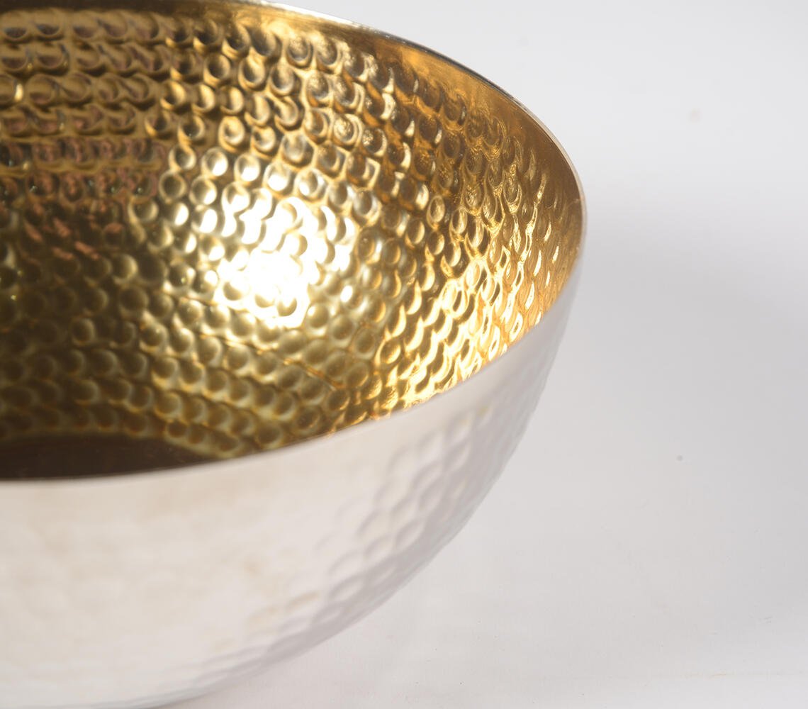 Hand Hammered Gold-Toned Aluminium Serving Bowl