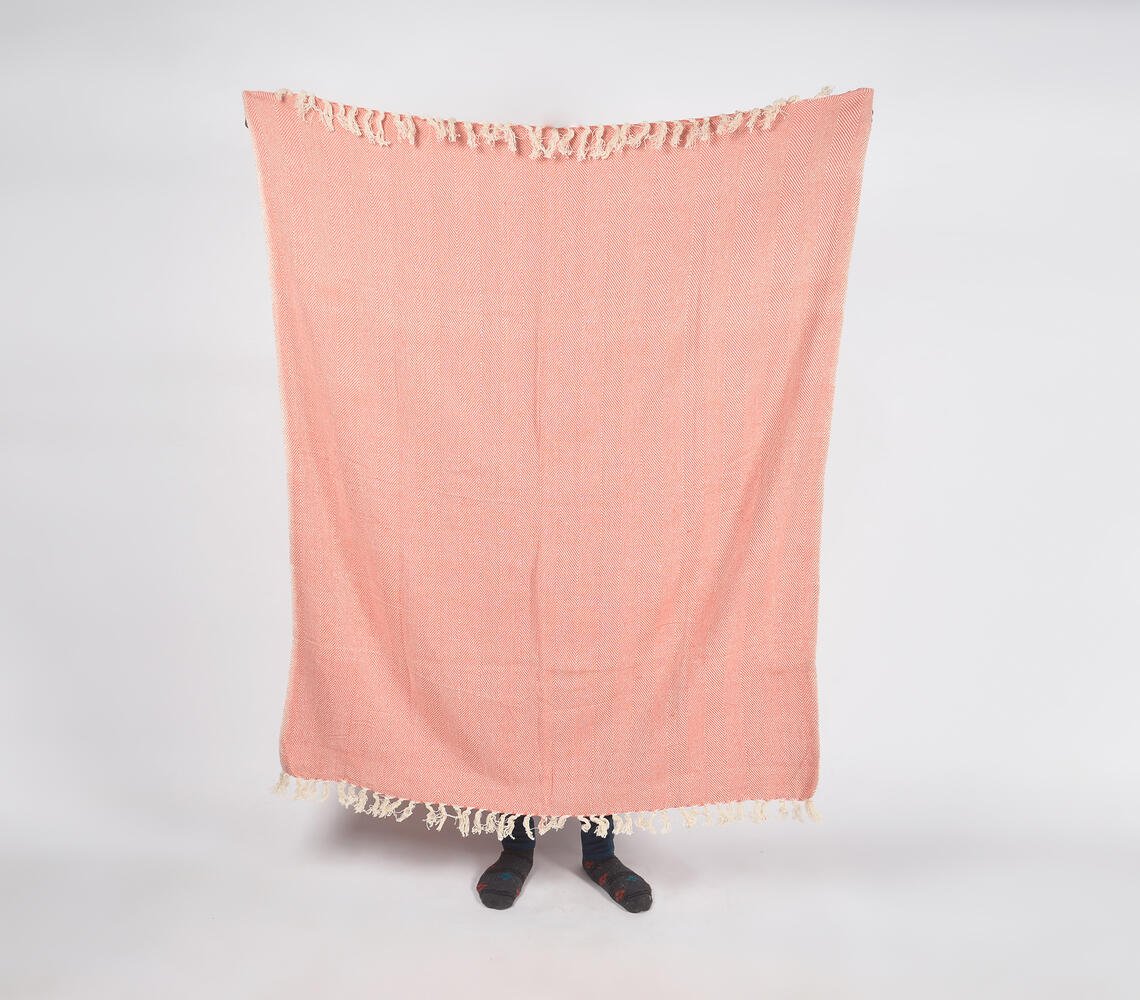 Handwoven Pastel Chevron Coral Tasseled Throw