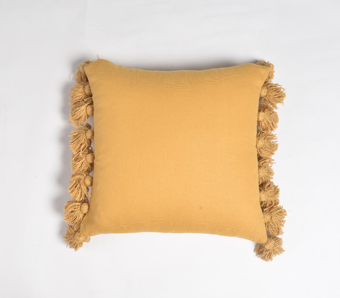 Solid Mustard Tasseled Cushion cover, 17.2 x inches