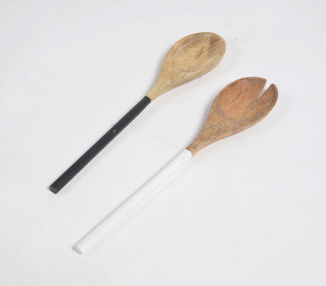 Monotone Enamelled Mango Wood Salad Servers