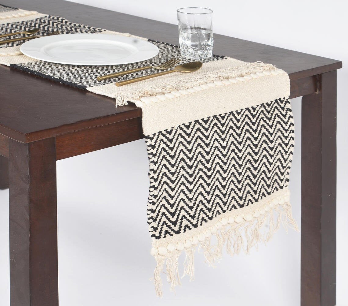 Handwoven Chevron Cotton Tasseled Table Runner