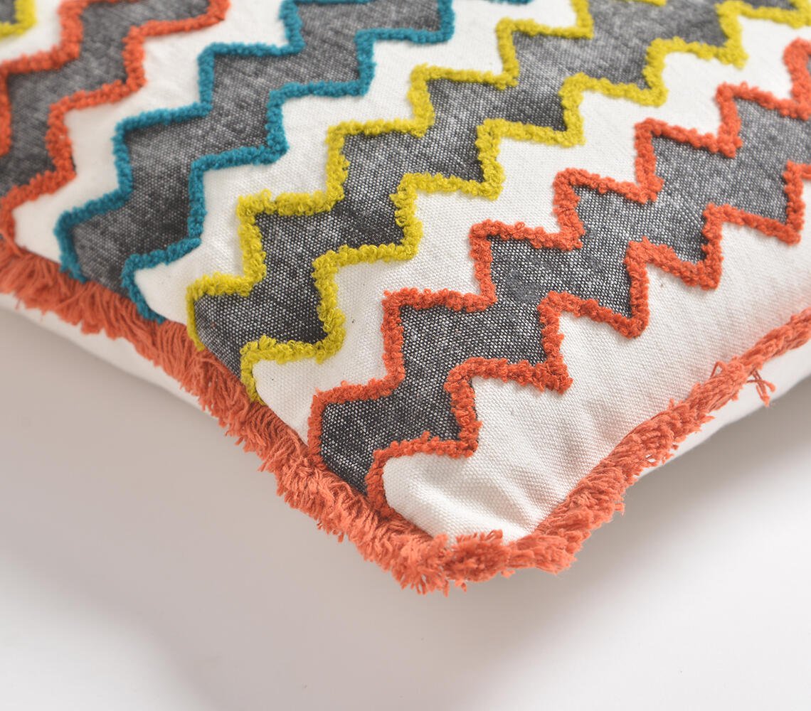 Chevron Block Printed & Embroidered Cushion Cover