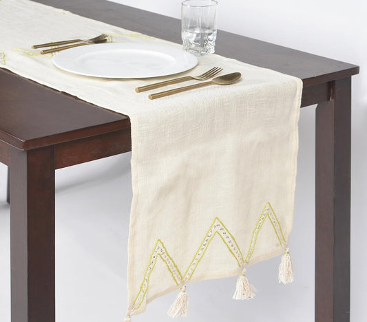 Tassels & Triangles White Cotton Runner