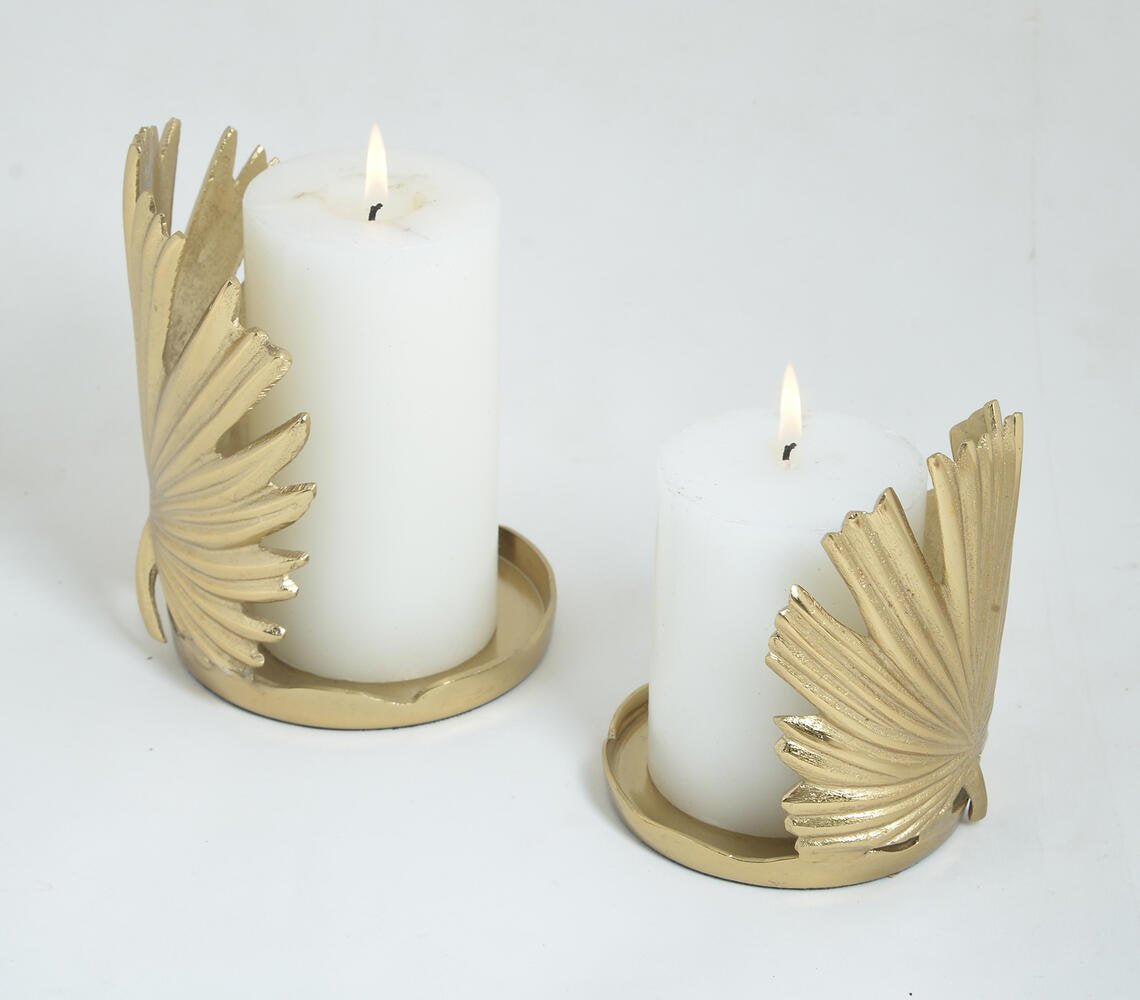 Palm Leaf Aluminium Candle Holder (Set of 2)