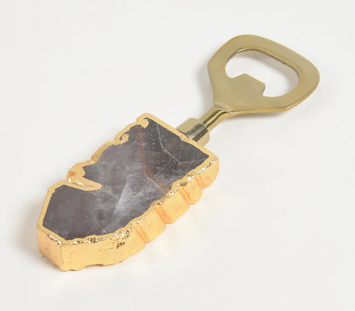 Gold-Toned Stainless Steel Bottle Opener with Amethyst Handle