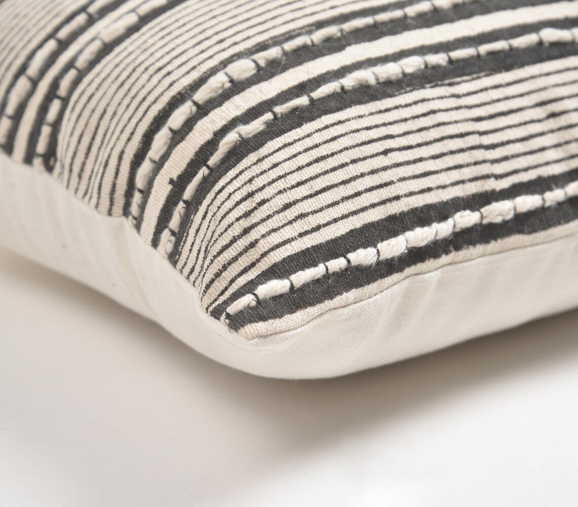 Striped Greyscale Cotton Lumbar Cushion Cover, 14 x 22 inches