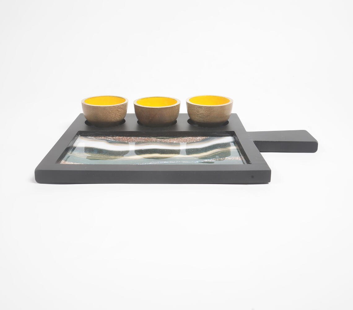 Contrasting Abstract Art Wood & Resin Serving Platter