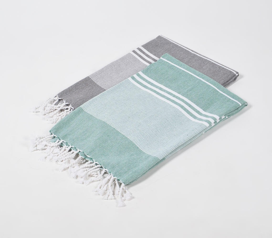 Handwoven Cotton striped Sage & Ash Bath Towels (Set Of 2)