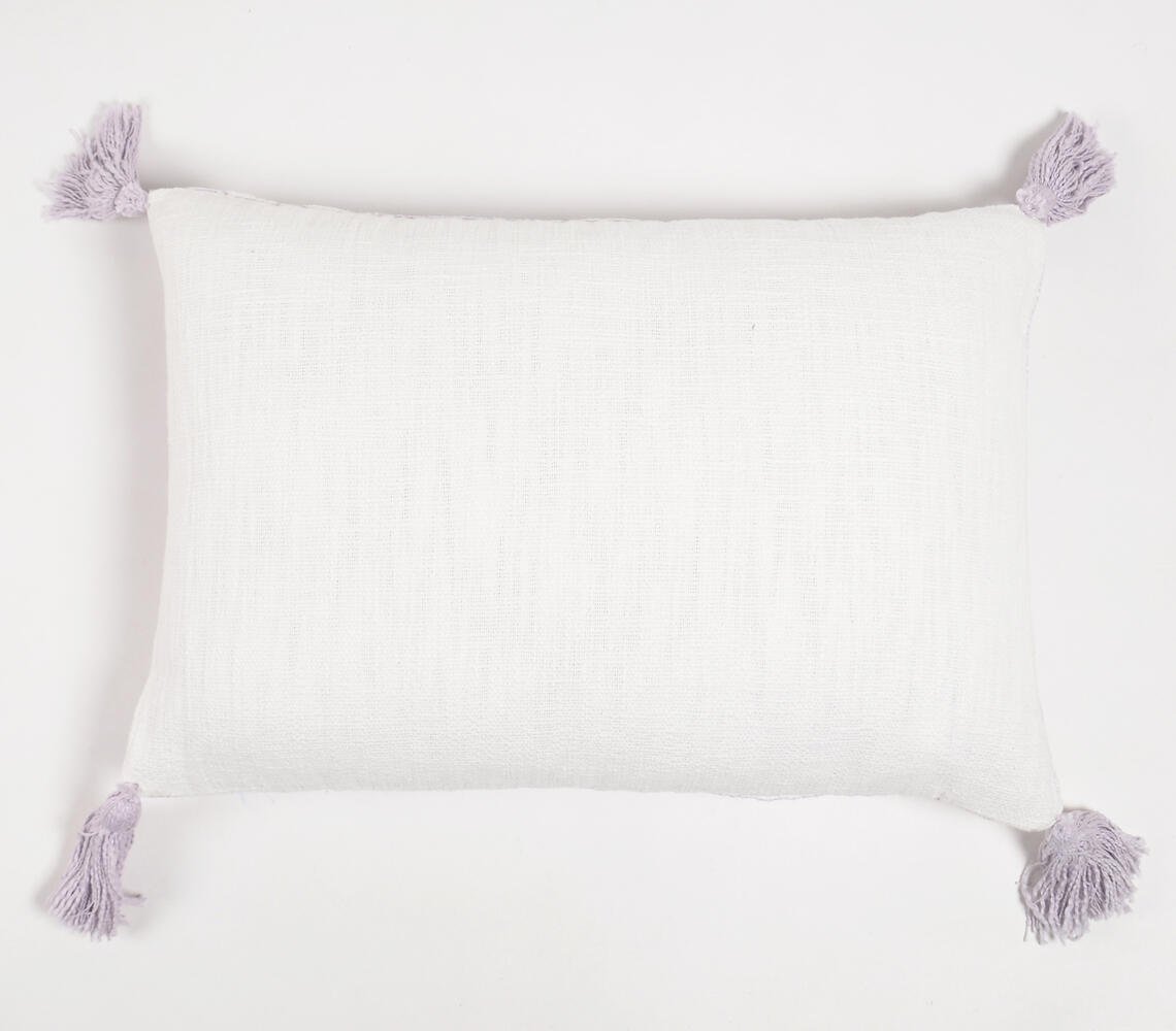 Pastel Lilac Lumbar Cushion Cover With Tassels, 24 x 16 inches