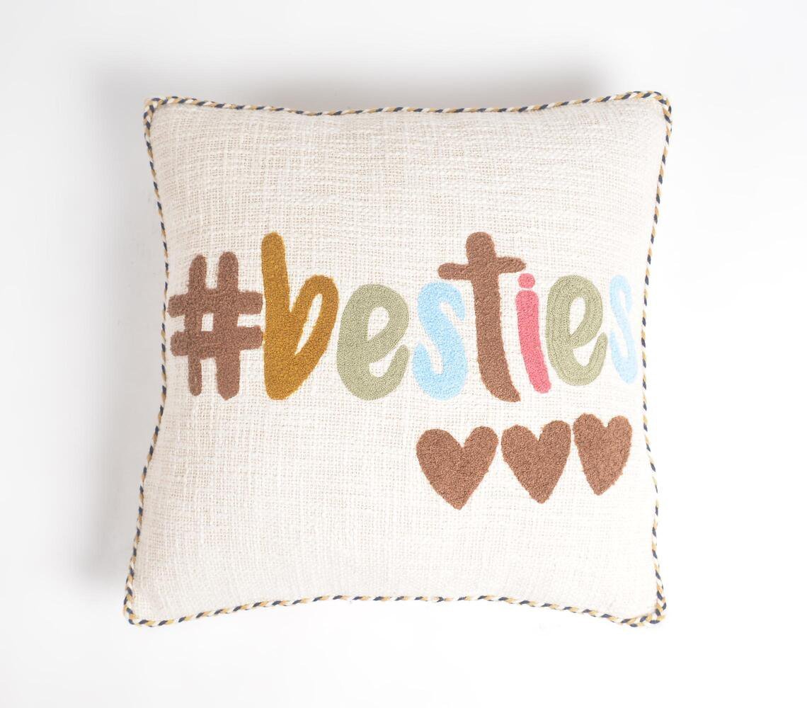 Embroidered '#Besties' Cotton Cushion Cover