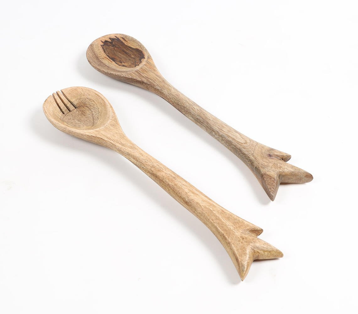 Rauwe houten saladeservers (set van 2)