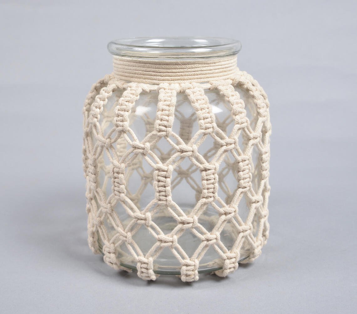 Macrame Knotted Glass Jar Vase