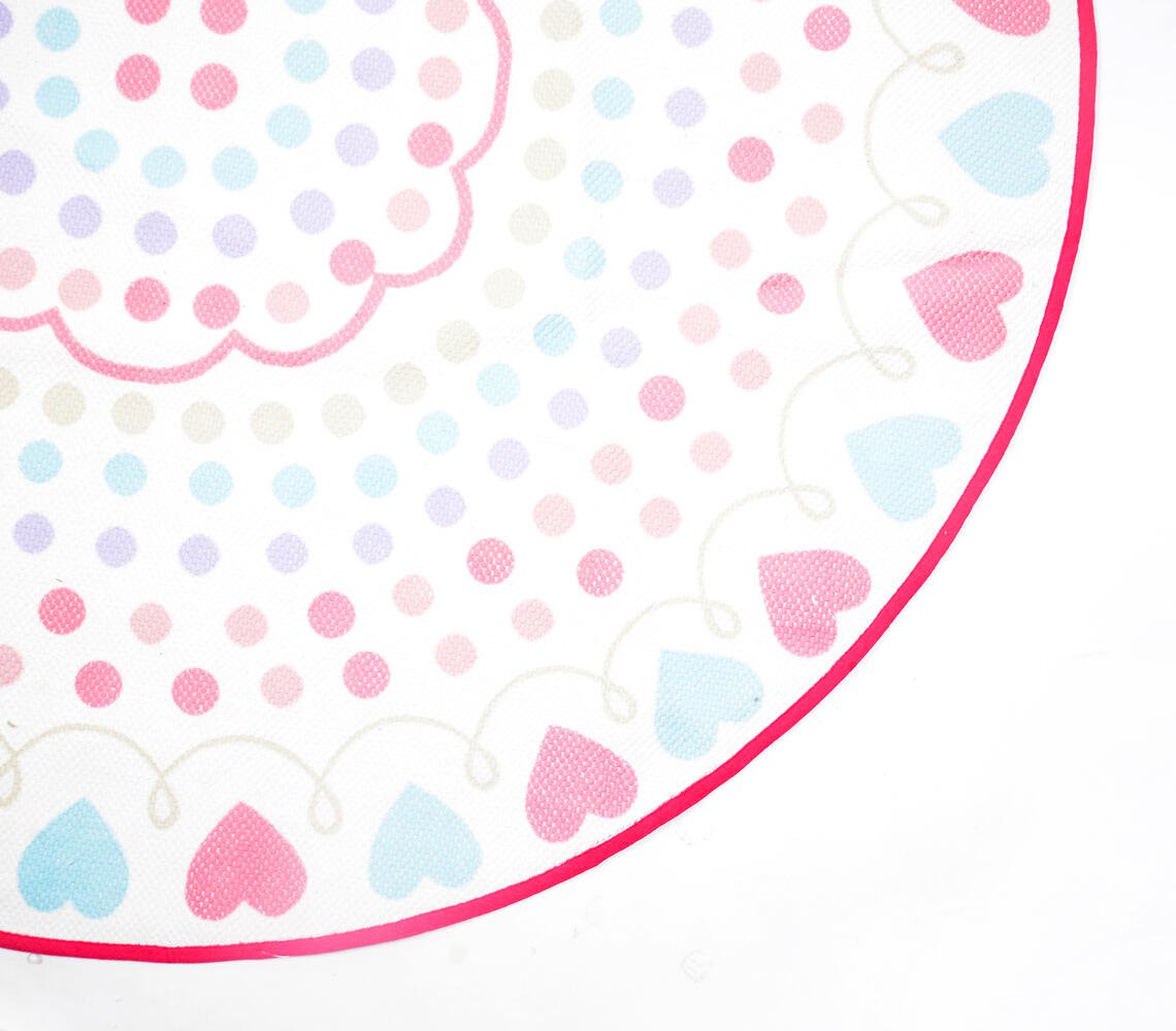 Hearts Printed Kids Round Rug