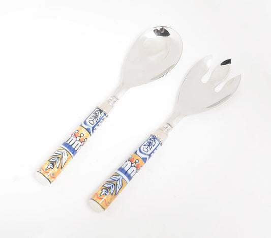 Hand Painted Ceramic & Stainless Steel Salad Serving Spoon