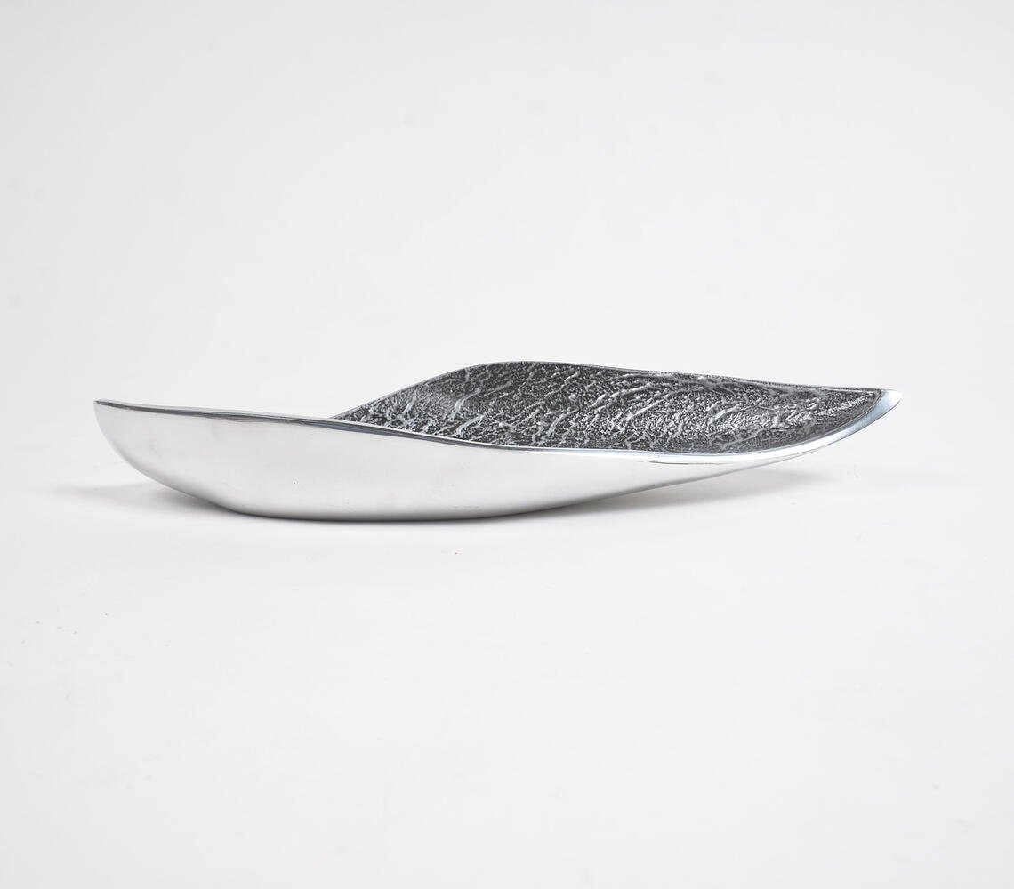 Handmade Grey Boat-Shaped Textured Serving Platter