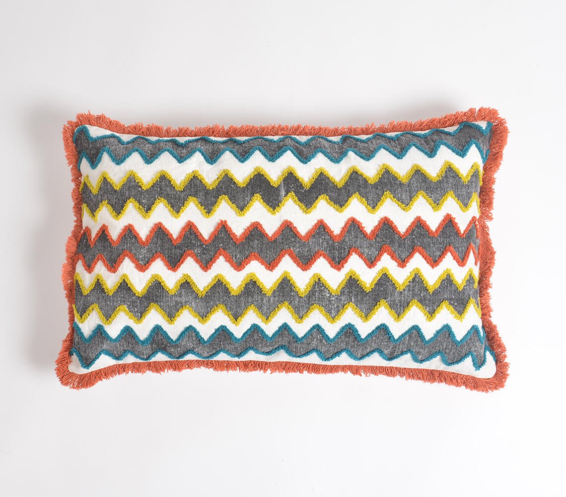 Block Printed Chevron Lumbar Cushion Cover