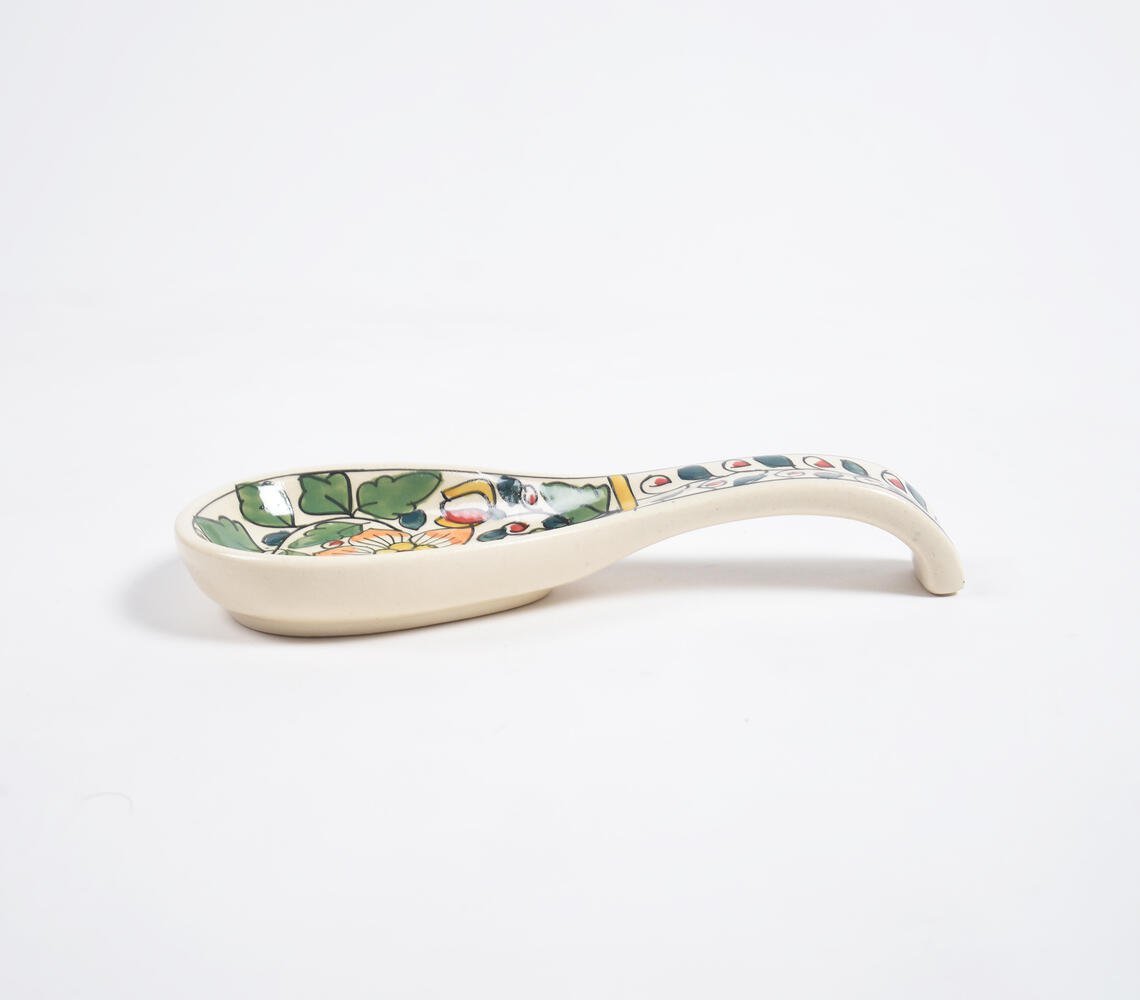 Hand Painted Vert Floral Ceramic Spoon Rest