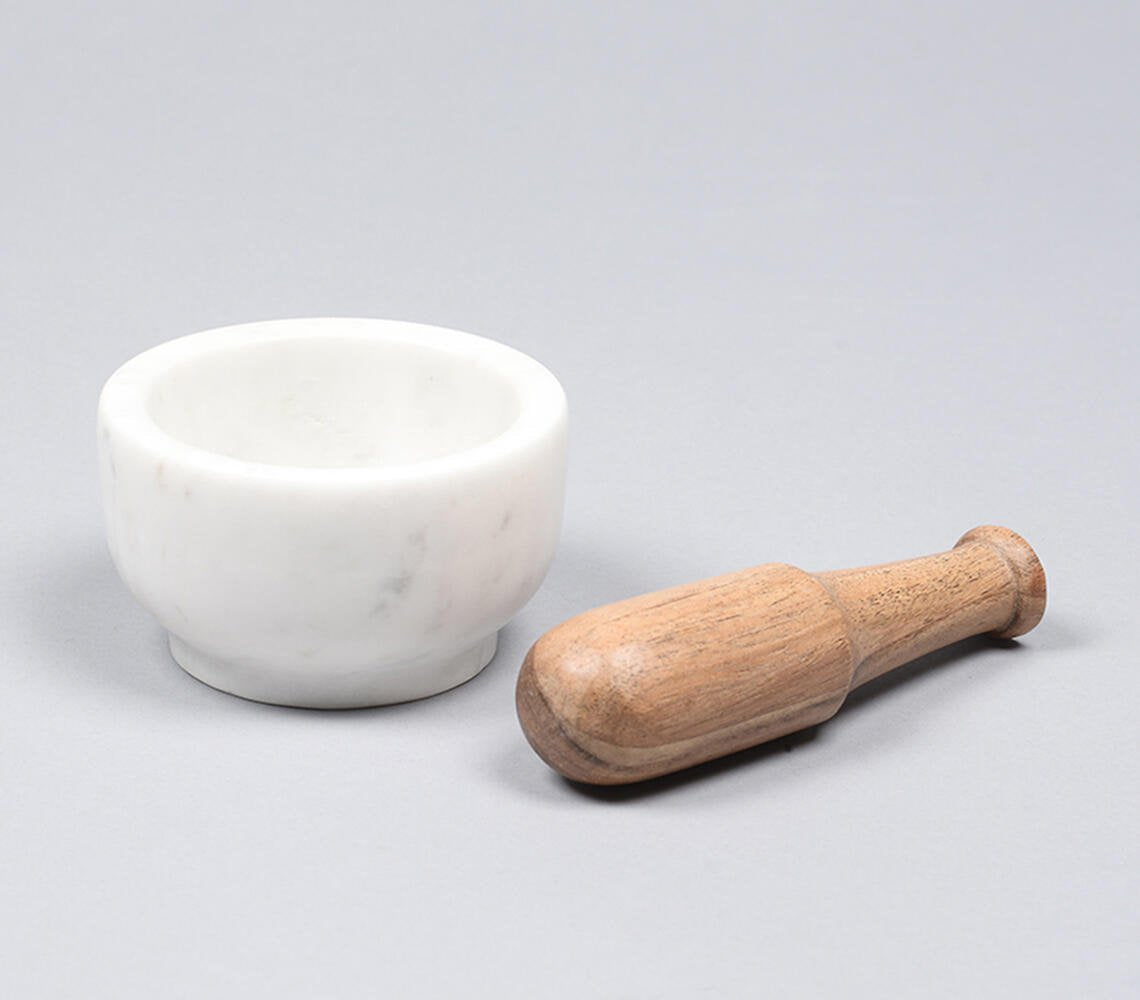 Handmade Marble & Wood Mortar Pestle Set