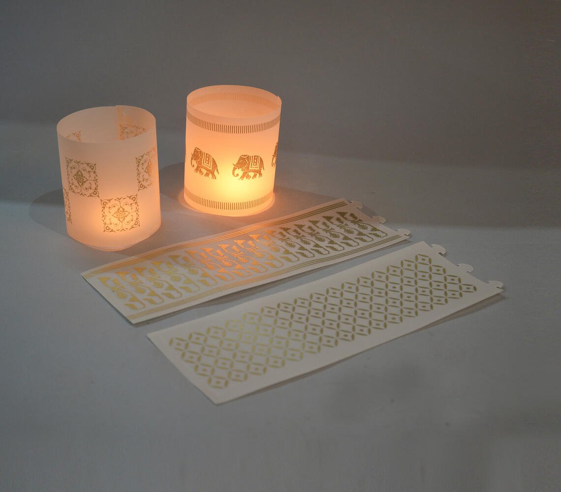 Ethnic Metallic Screen Printed Translucent Tea Light Covers (Set of 4)