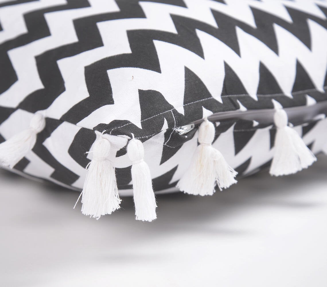 Chevron Printed & tasseled Handloom Cotton Cushion Covers (set of 2)