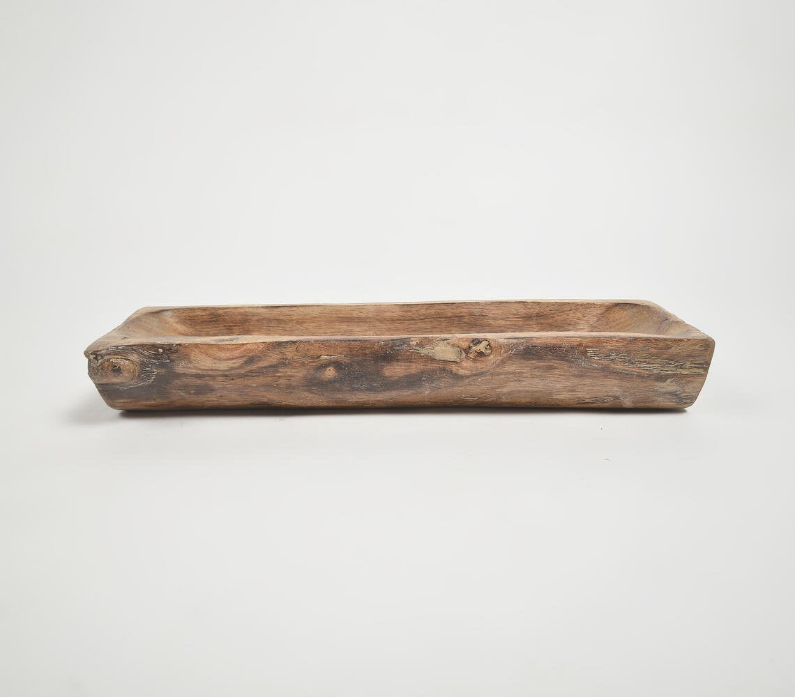 Raw Wooden Serving Tray with Light-Burnt Finish