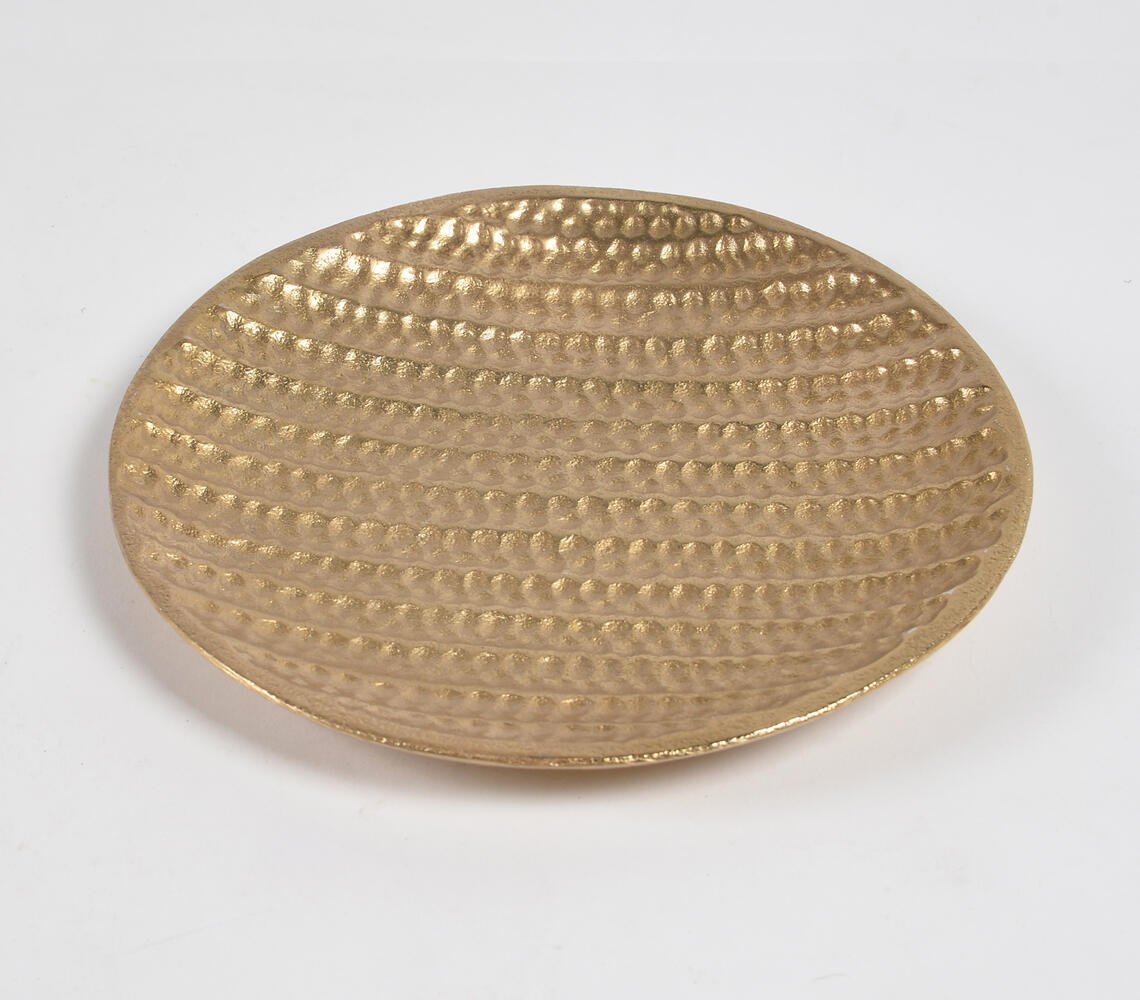 Gold Toned Dented Aluminium Round Serving Plate