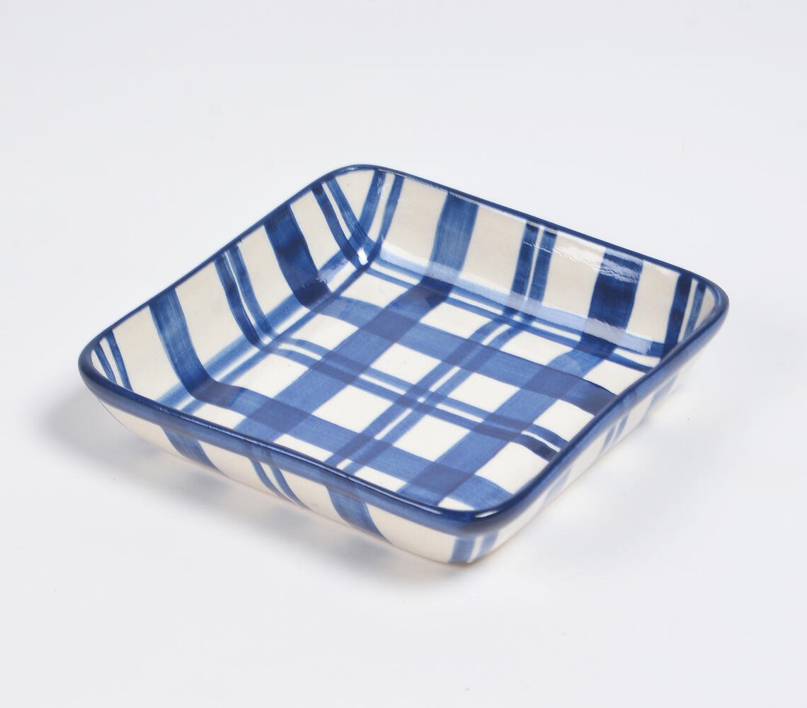 Indigo Plaid Ceramic square Baking Dish