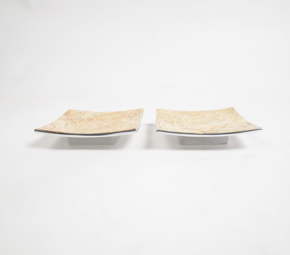 Textured Aluminium Pizza Slice Square Plate (Set of 2)