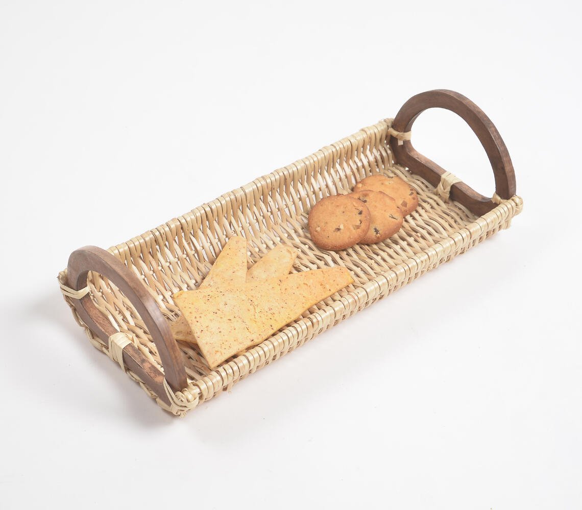 Woven Wicker Snack Tray with Handles