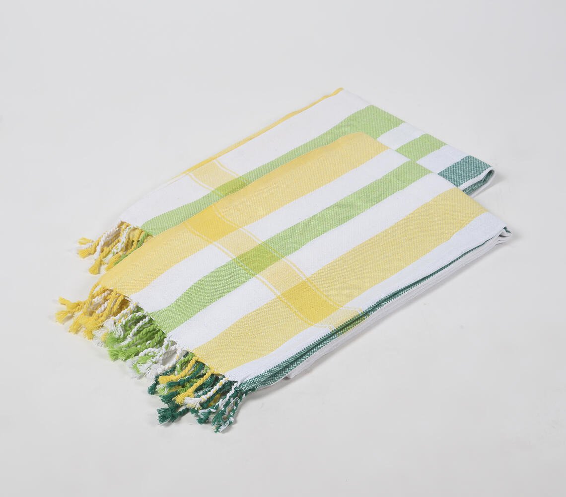 Handwoven Cotton Summer Striped Bath Towels (Set Of 2)