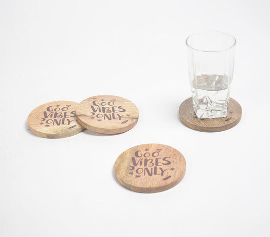 Good Vibes Only Mango Wood Coasters (set of 4)