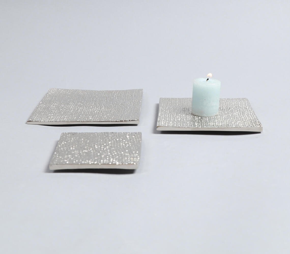 Sand Cast Aluminium Square Textured Candle Plates (Set of 3)