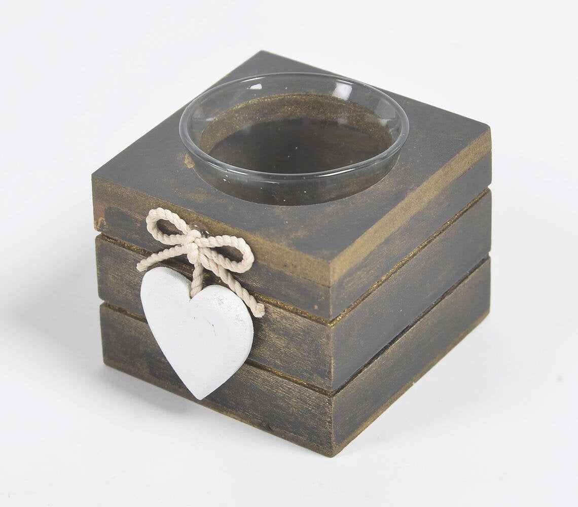 Heart Accent MDF Umber Tealight Holder