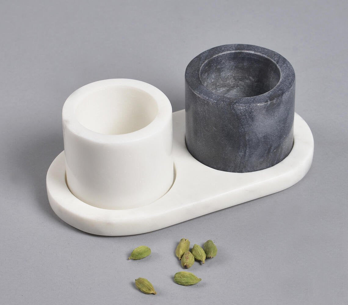 Turned Contrast Marble Condiment Set