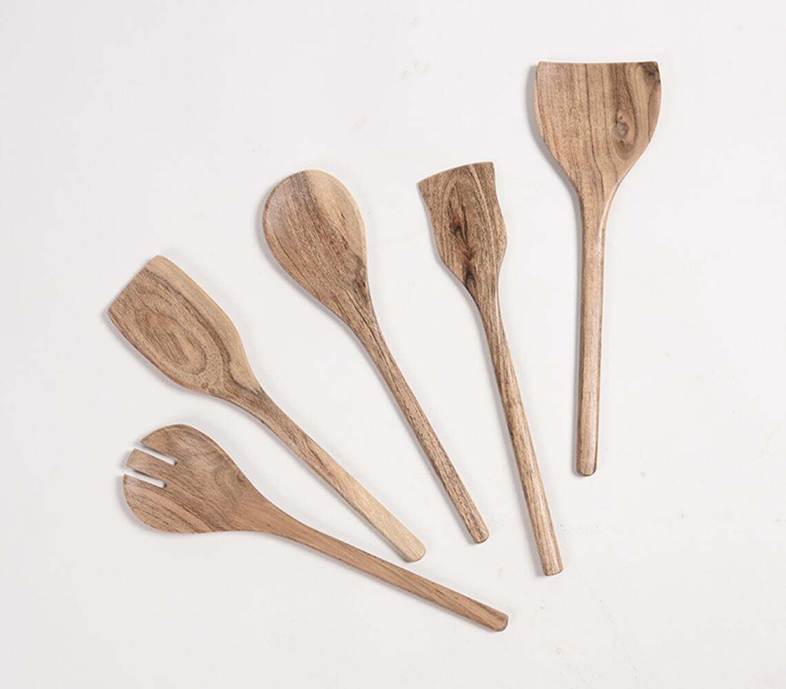 Hand Carved Acacia Wood Assorted Cooking Spoons (set of 5)