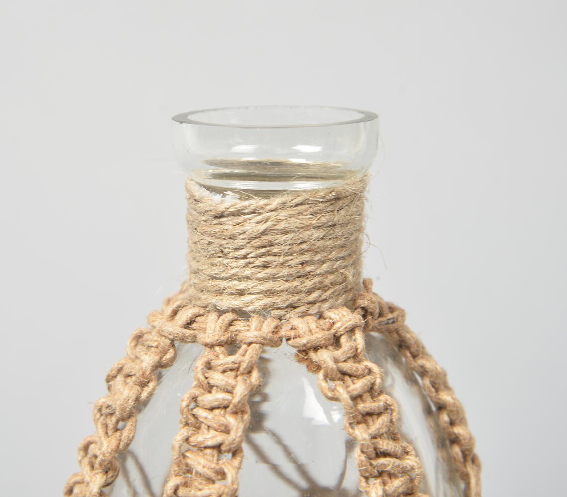 Diamond Knotted Jute & Glass Vase