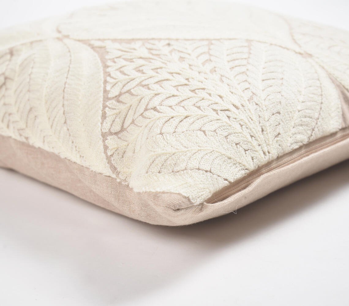 Embroidered Cotton Ivory Cushion Cover