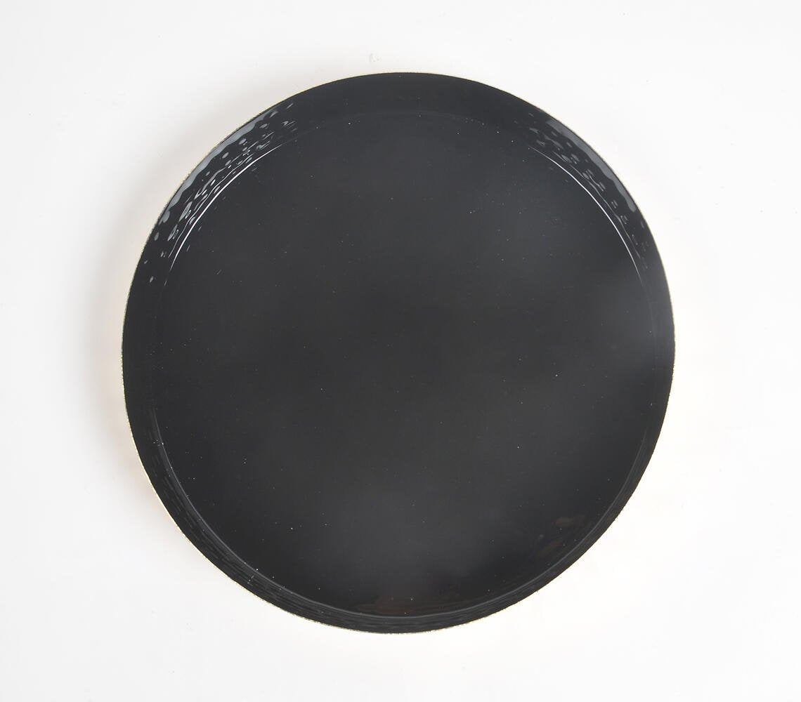 Enameled Metallic Noir Round Serving Tray