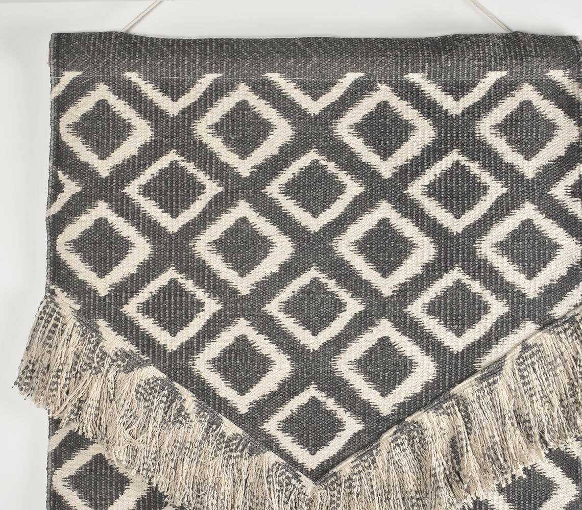 Geometric Print Cotton Fringed Patches Wall Hanging