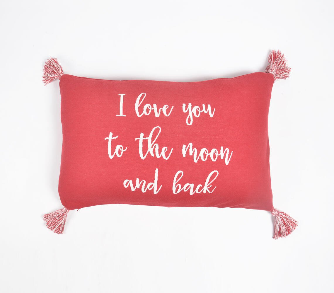 Knitted Cotton Red Quote Lumbar Cushion Cover